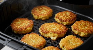 Bolinhos de couve-flor com queijo crocantes e dourados.