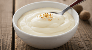 Molho branco low carb cremoso servido em uma tigela.