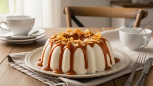 Detalhe da textura do manjar de coco low carb.